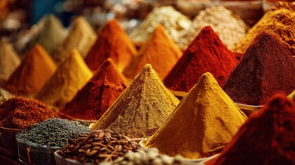 Colorful Spices Displayed In A Market