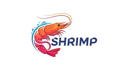 Fototapeta premium Shrimp Logo Design, Fresh Seafood, Delicious Food, Restaurant Branding, Colorful Illustration.