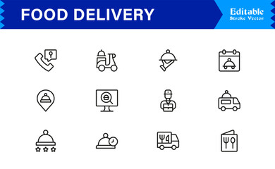 Food Delivery Line Icon Set Modern Minimal Outline Symbols for Online Orders and Takeout