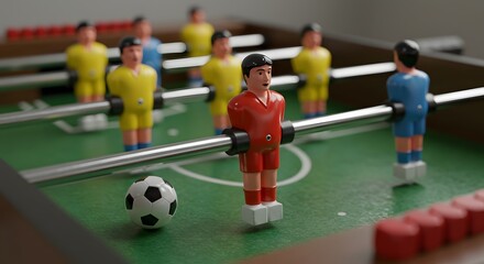 Fototapeta premium Foosball Table with Red and Yellow Players