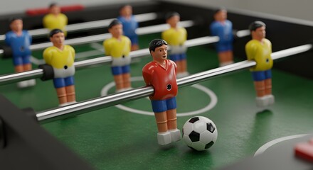 Fototapeta premium Table Football Game with Players and Ball Close Up
