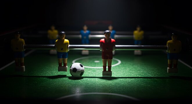 Foosball Table Soccer Game with Players and Ball