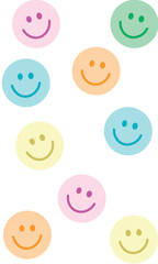 imagen vertical con fondo blanco de caritas felices de colores pastel 