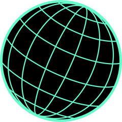 Wireframe Globe Icon on Black Background - Digital Earth Grid