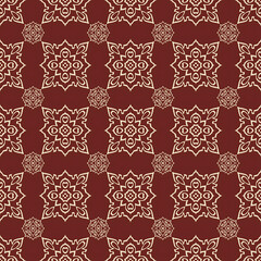 Seamless Thai Floral Traditional Pattern in Red and Beige