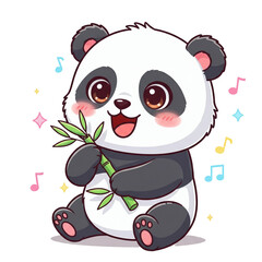 Obraz premium Cute Little Panda Eating Bamboo Shoots Happily