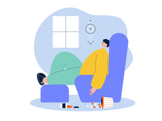 Daydreaming and letting food and drinks spill. Laziness illustration. Flat vector illustration.