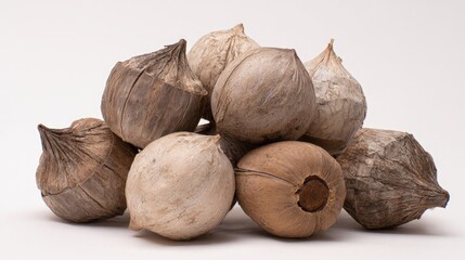 Pile Of Dried Round Seeds Against White Background
