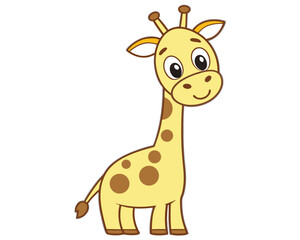 Cartoon Giraffe Illustration Cheerful Animal with Spots Long Neck and Cute Eyes Isolated on White Background Perfect for Children's Designs