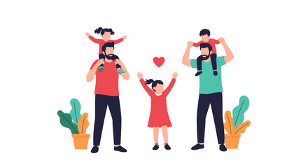 A loving family enjoying a happy moment together with children on shoulders.