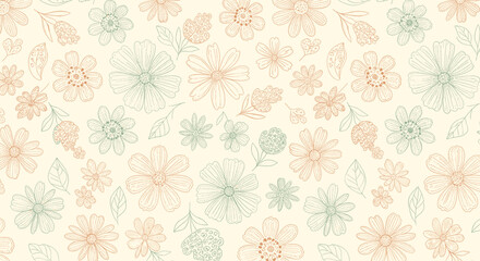 A delicate floral pattern in muted earth tones with a charming hand-drawn aesthetic.