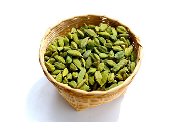 Green cardamom pods with aromatic and medicinal benefits.