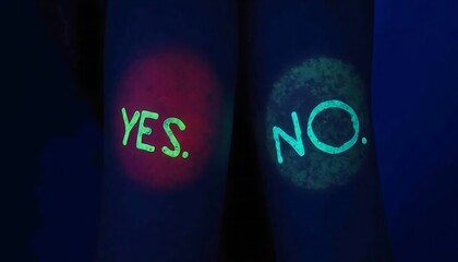 Glowing yes and no Words on Dark Background Representing Choices