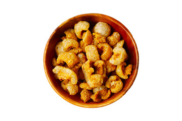 Crispy pork cracklings, a crunchy savory snack.
