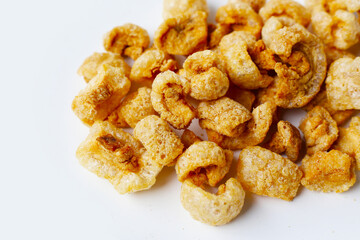 Crispy pork cracklings, a crunchy savory snack.