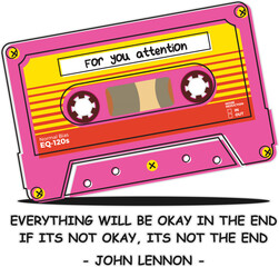 Retro Pink Cassette Tape Illustration with Motivational Quote on Optimism and Resilience. Vintage Audio Cassette Design.