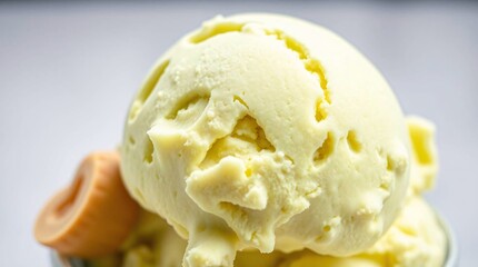 Sweet Indulgence: A luscious scoop of creamy ice cream. A delightful close-up captures the smooth texture and irresistible allure of a refreshing treat.