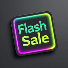 Fototapeta premium Square sticker neon green purple gradient background Flash Sale bright neon colors dark modern.
