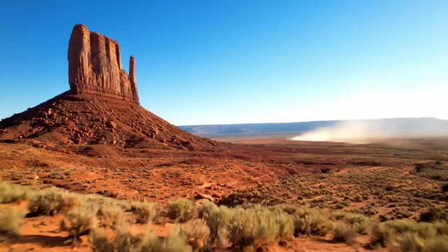 Majestic Monument Valley landscape with iconic red rock formation.