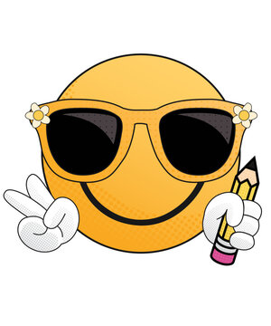 Happy Smiling Emoji Face with Sunglasses Making Peace Sign | Fun Cartoon Expression