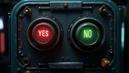 Fototapeta premium Industrial Control Panel with Glowing Red Yes and Green No Buttons