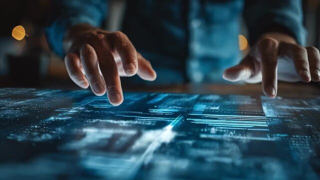 Medium shot showing a developer interacting with an immutable smart contract interface highlighting unchangeable digital records.