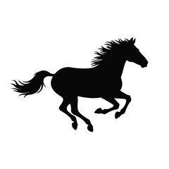 Black silhouette of a galloping horse with flowing mane and tail running