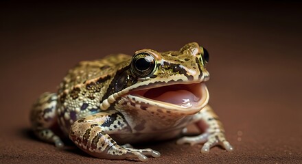 Obraz premium Detailed close-up portrait of an expressive marsh frog with open mouth
