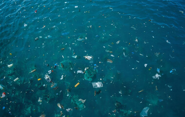A lot of trash in the water, pollution, environmental issue