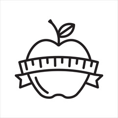 Healthy lifestyle and fitness icon an apple with a measuring tape, symbolizing weight loss and nutrition