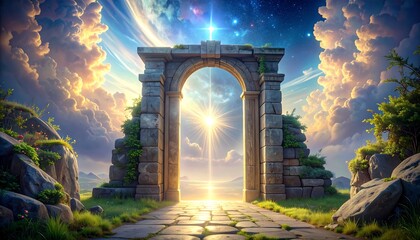 Ancient stone gate at dusk