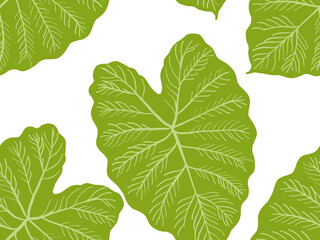 Seamless pattern of fresh green leaves isolated on white with a macro close-up view of the foliage texture