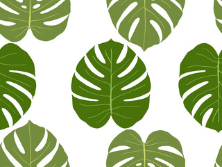 A seamless vector pattern with green leaves, tree branches, and floral design elements for a natural summer or spring background