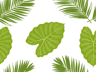 A vibrant, seamless pattern of green leaves, perfect for conveying nature or spring growth, is isolated on white