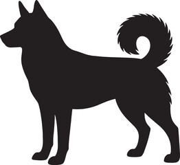 Husky Dog Silhouette with Curled Tail Vector Illustration Isolated on White Background

