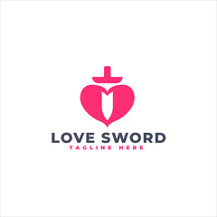 Heart And Sword Symbol Creative Concept Logo Template