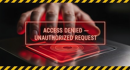 Cybersecurity breach with glowing red access denied message and unauthorized request, perfect for illustrating data protection and digital security risks