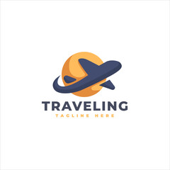 Creative Airplane Orbit Journey Exploration Logo Template