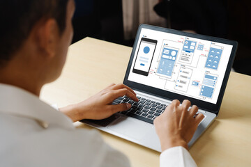 UX UI design process for modish mobile application and website . Creative prototype of wireframe for professional app developer .
