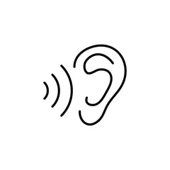 Ear Hearing Icon, Audio Awareness, Line Symbol on White Background . Editable Vector Illustration..eps