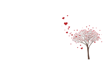 Red Heart Shaped Leaves Falling From Winter Tree on Black Background