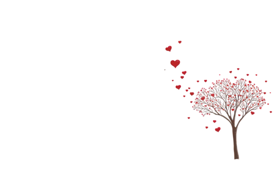 Red Heart Shaped Leaves Falling From Winter Tree on Black Background