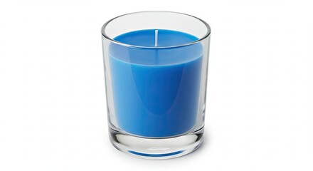 Blue Scented Candle in a Clear Glass Jar on a White Background.