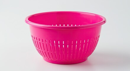 Bright Pink Plastic Colander Bowl for Kitchen Use.