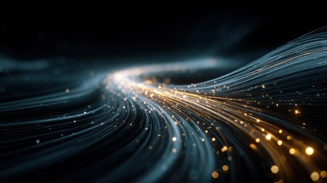 Abstract Data Stream of Glowing Fibers on Dark Background, Symbolizing Connectivity and Digital Transformation for Business Technology : Generative AI