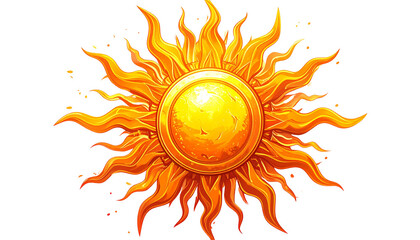 Fiery Sun Emblem – Radiant Symbol with Flaming Aura Isolated on White Background