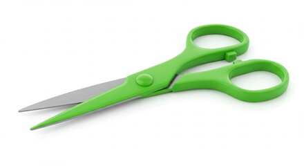 Green Scissors Isolated on White Background for Crafting and Office Use.