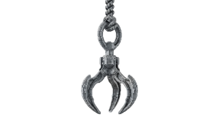 A voxel art claw mechanism with a rope