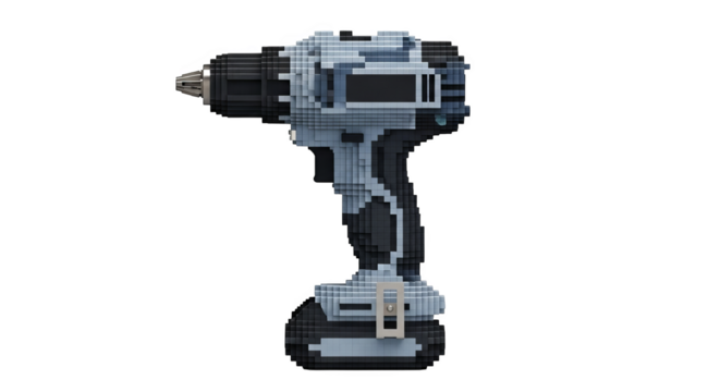 A voxel art 3D model of a power drill