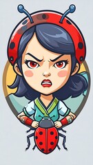Angry ladybug girl holding ladybug